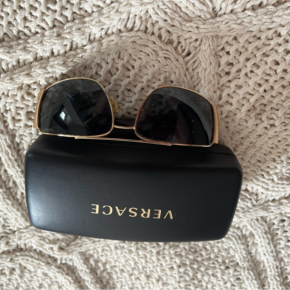 Versace Gold Frame Sunglasses with Black Lenses
